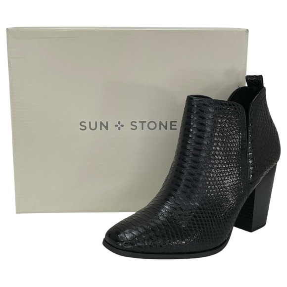 Sun + Stone Pollyy Black Faux Snakeskin Style Womens Ankle Boots Size 5.5M - Picture 11 of 13